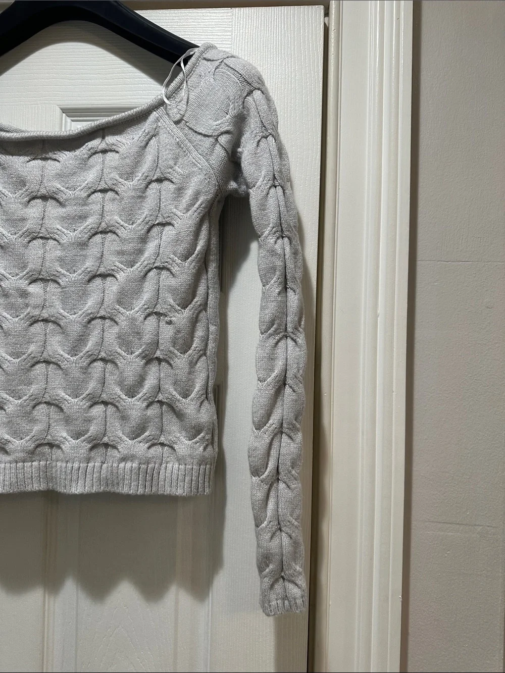 Aeropostale Light Gray Cable Off-the-Shoulder Sweater